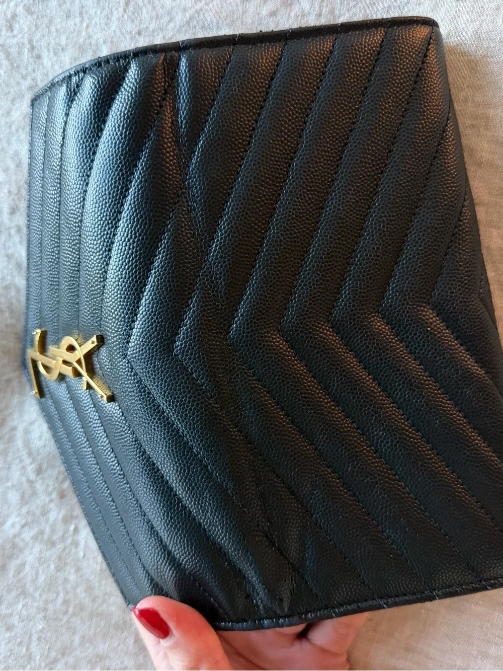 Saint Laurent Black Quilted Envelope Wallet with Gold YSL Logo - Picture 5 of 8